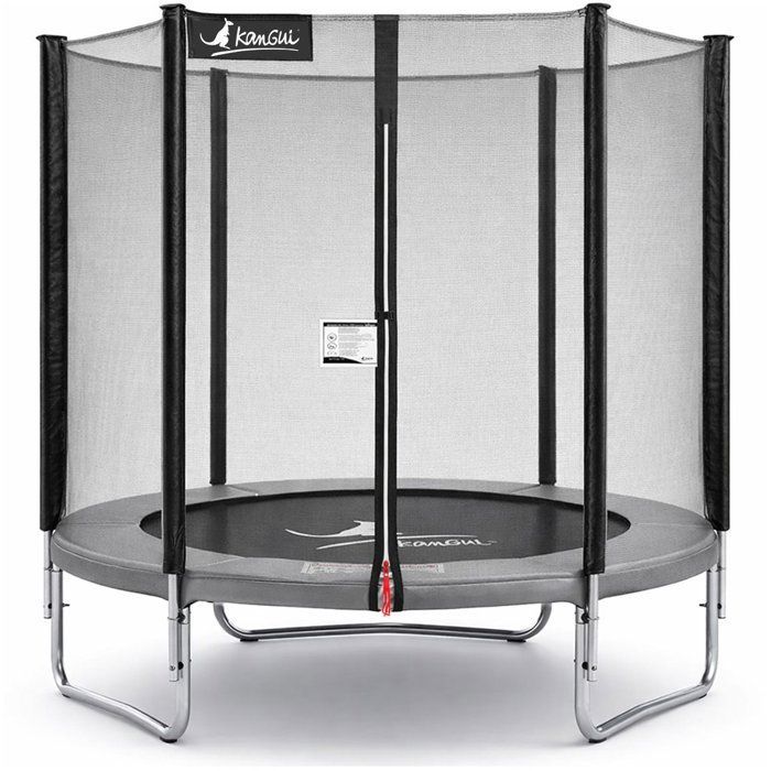 Trampoline KANGUI - GRIS Ø 180‑183 cm – Enfant – Filet de sécurité – Certification CE & NF EN 71–14
