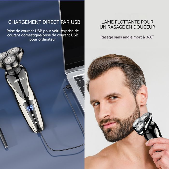 PAS Rasoir electrique - INNOVTEC - 3en1 90 minutes d'utilisation hommes flottante rechargeable brosse barbe nez de nettoyage visage