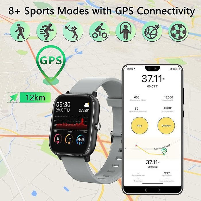 Montre Connectée, Tracker Activité, Moniteur Fréquence Cardiaque - Argent
