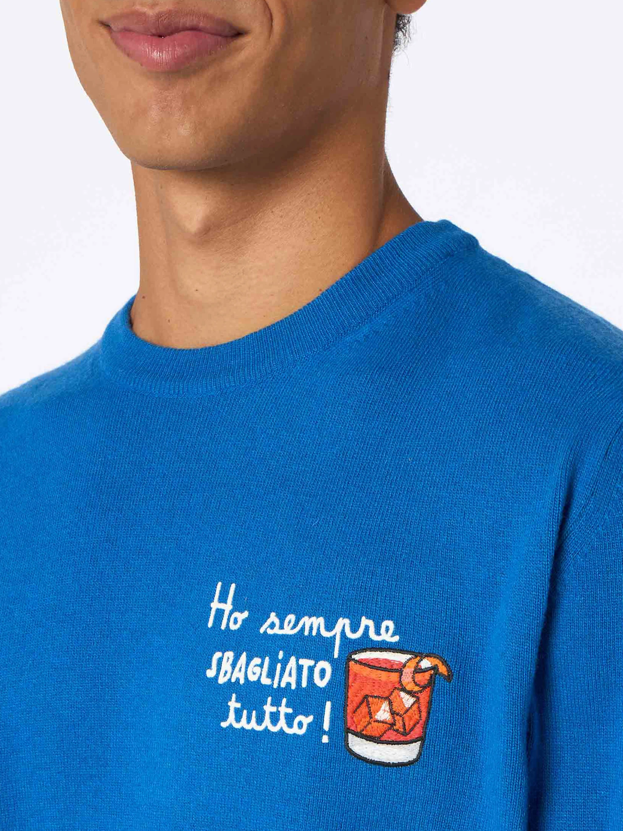 Maglione da uomo blu ski Heron con ricamo Ho sempre sbagliato tutto