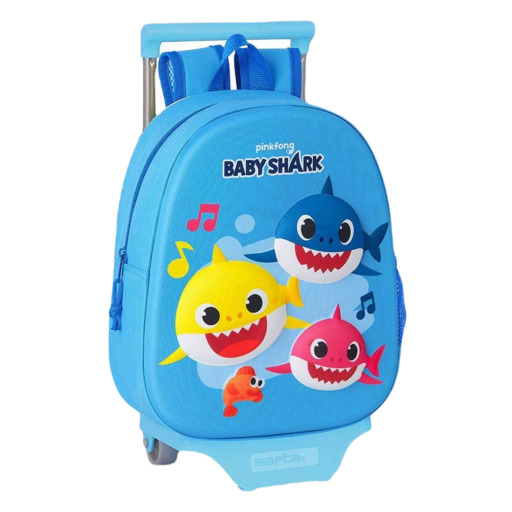  Mochila 3d Baby Shark Con Ruedas 27x33