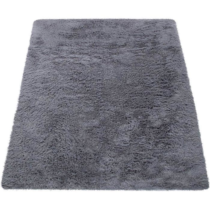 Alfombra Paco Home de pelo largo y suave para salón, de piel sintética, suave y mullida, gris, 160x220 cm.