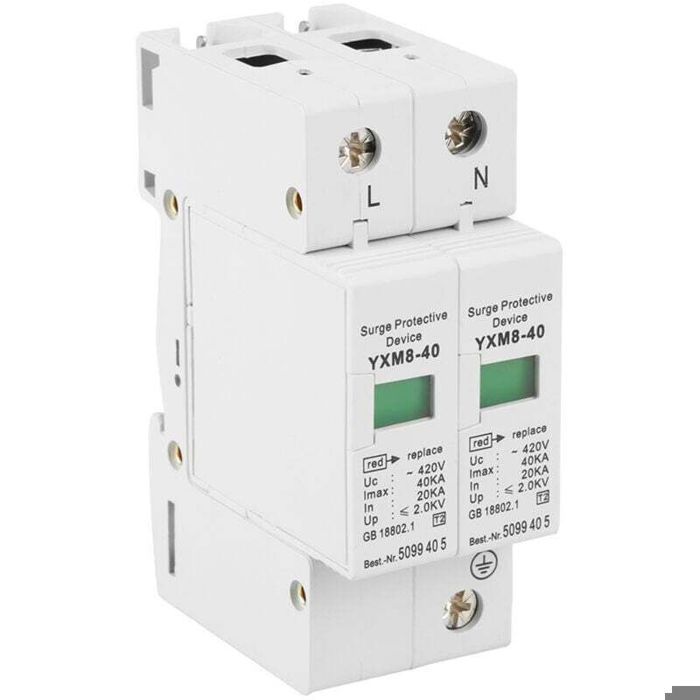 Supresor de sobretensiones de 220 V y 40 kA, 2 polos, para uso doméstico. Dispositivo de protección contra sobretensiones.