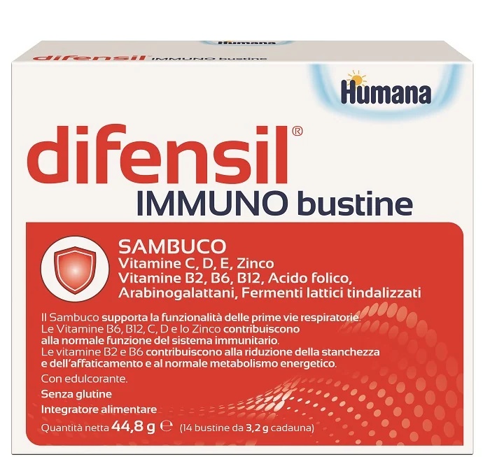 HUMANA Difensil Immuno 14 sachets met vlierbes, vitamine B, C, D, E en zink