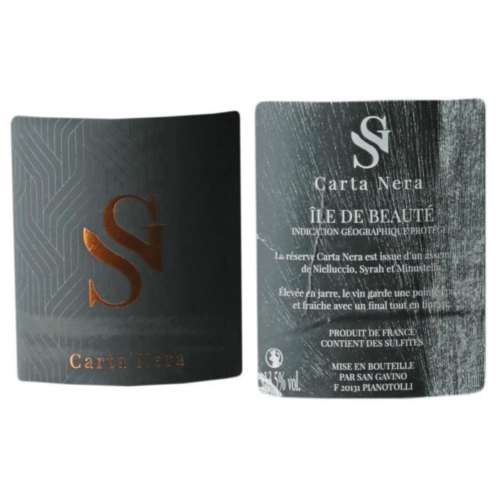 Ile de Beauté Carta Nera Rouge 2019 - Lot de 6x75cl - Domaine San Gavino - Vin IGP Rouge de Corse - Cépages Niellucciu, Syrah,
