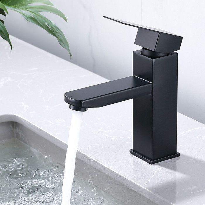 Robinet Salle de Bain Mitigeur de Lavabo avec Poignée Carrée Robinetterie pour Salle de Bain Mousseur Démontable Noir