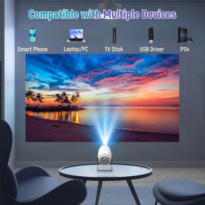 Portable projector - KOTSREN - Android 11.0 - 4K supported - 180° swivel - 50% zoom