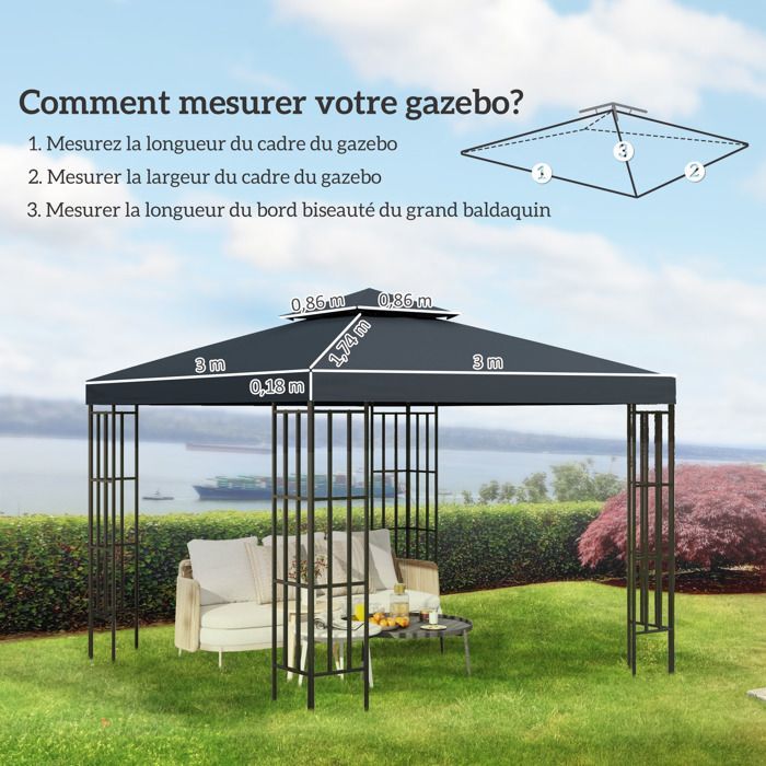 Replacement canopy for gazebo - Outsunny - 3 x 3 m - high-density polyester 180 g/m² - dark grey