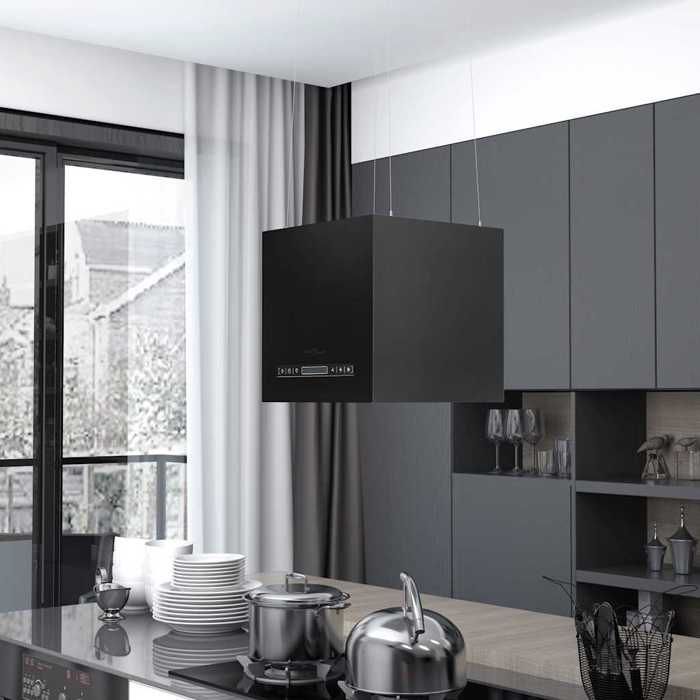 Cappa da cucina (nera) - SIGNOR - Cappa aspirante sospesa da 37 cm con schermo LCD touchscreen, acciaio verniciato a polvere 79322