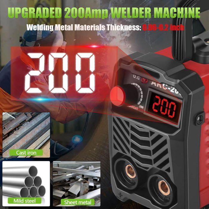 Saldatrice inverter IGBT da 200 A, 220 V, mini saldatrice portatile con 20 elettrodi, antiaderente, avvio a caldo, forza dell'arco, fai da te