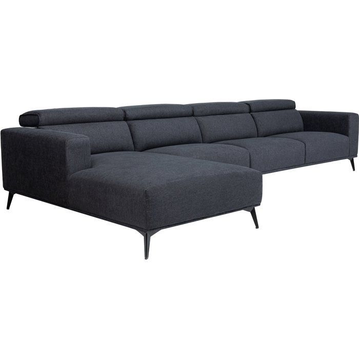 Canapé d'angle modulable - 4 places - LEONIE - Tissu Noir - Têtières ajustables - 357 x 175 x 75 cm