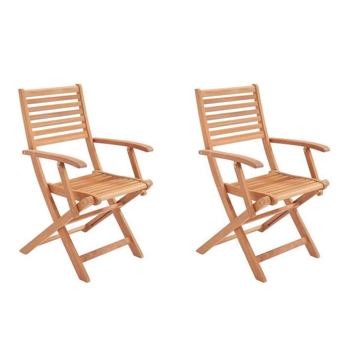 Lot de 2 fauteuils de jardin pliants - EDEN - Bois Eucalyptus FSC - 57,5 x 52,5 x H91 cm