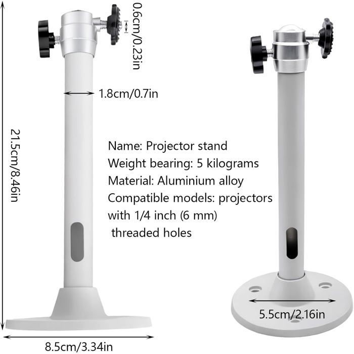 Soporte de techo para proyector ZOKKO - Aluminio resistente - Capacidad de carga de 5 kg - Inclinación de 90°