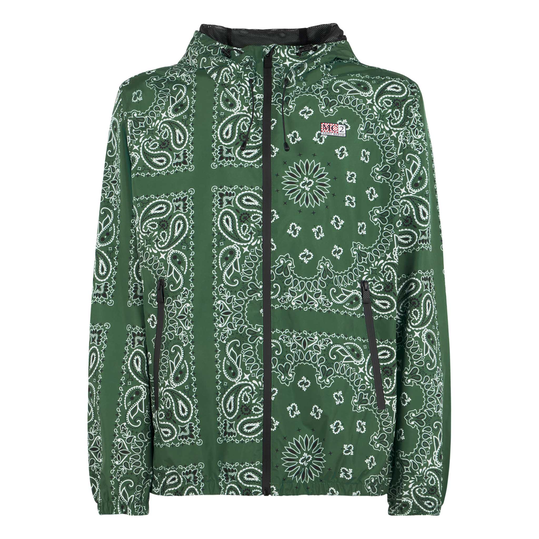 Lichtgewicht windjack voor heren met capuchon en bandana-print.