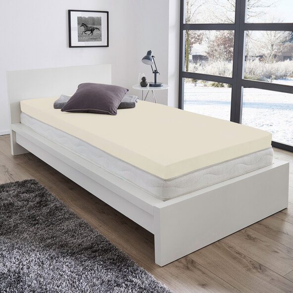Supersoft fitted sheet for mattress topper, 90-100 x 200-220 cm, cream