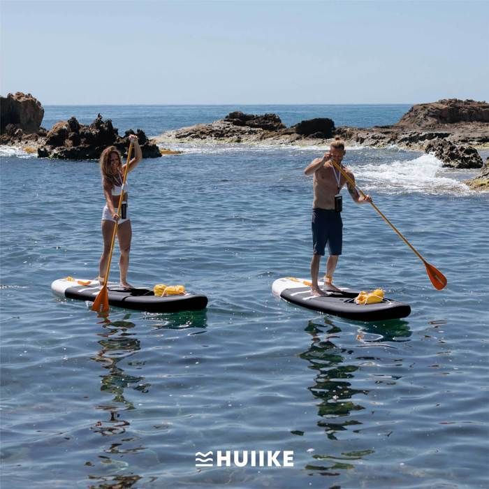Paddle Gonflable Adulte Noir avec des Accessoires de Qualité - HUIIKE - Stand Up Paddle avec Pagaie Double et Siège de Kayak