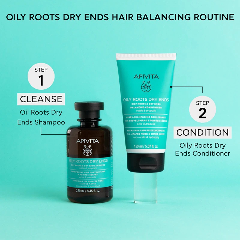 Apivita Oily Roots & Dry Ends līdzsvarojošais kondicionieris taukainai galvas ādai un sausiem matu galiem