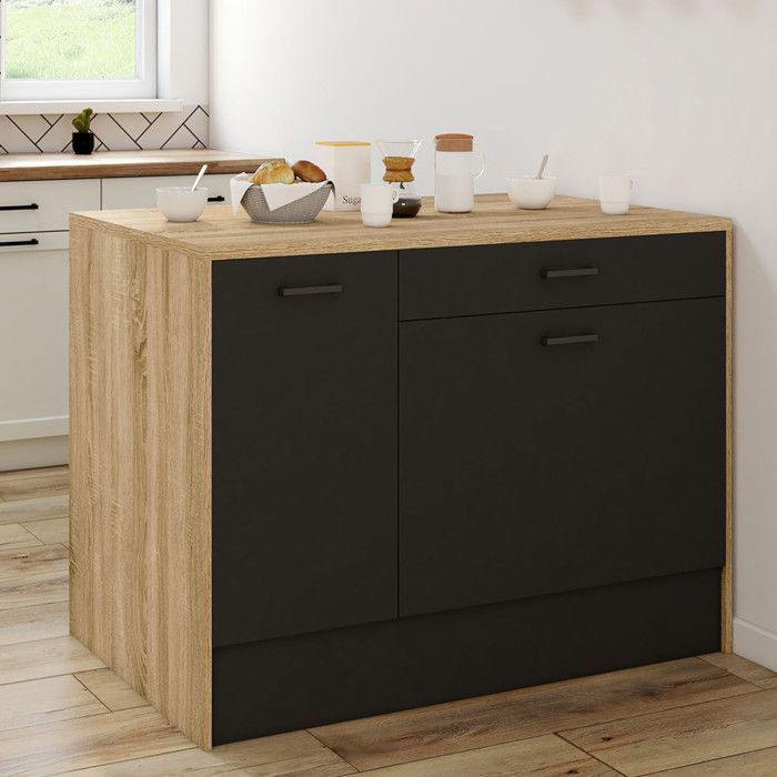 IDMARKET LIO Central Island, 120 cm maximum storage capacity, wood and black