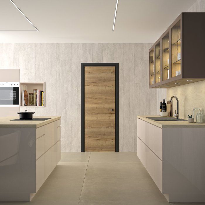 Puerta aislada con marco - OPTIMUM - Premium - Roble auténtico - Apertura a la derecha y regulable - Alto 204 x Profundidad 4,4 x Ancho 83 cm