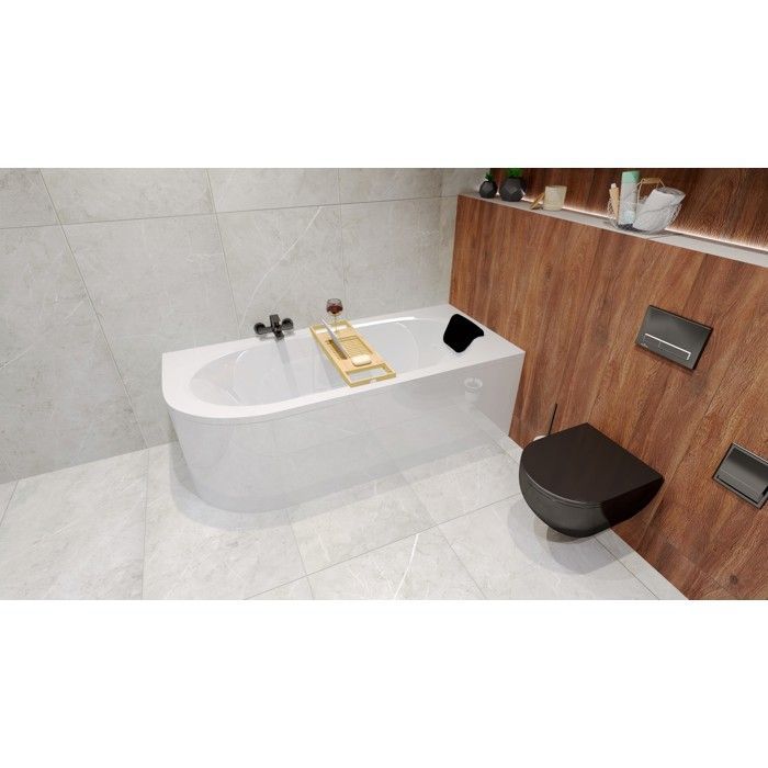 Corner bathtub 160x75 Right-hand opening + headrest, bath drain and 4-in-1 feet