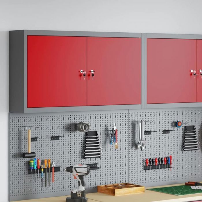 Tool cabinet - VIDAXL - 50 x 20 x 55 cm - Red and grey - Steel & engineered wood - Adjustable shelves