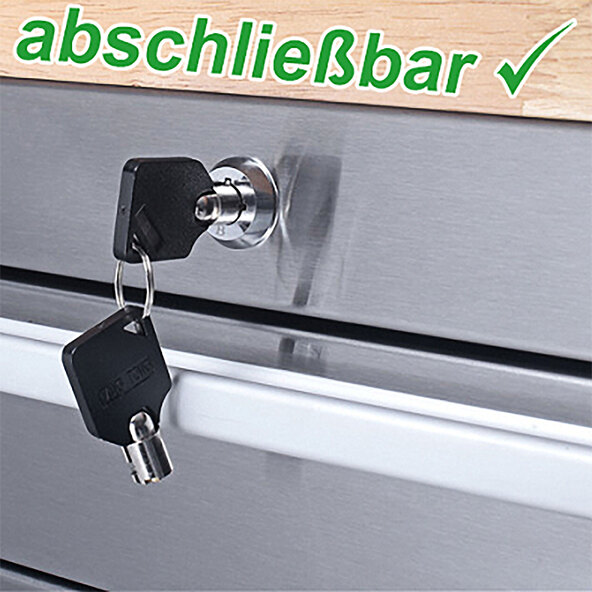Stainless steel workshop trolley, 10 drawers, 198 cm