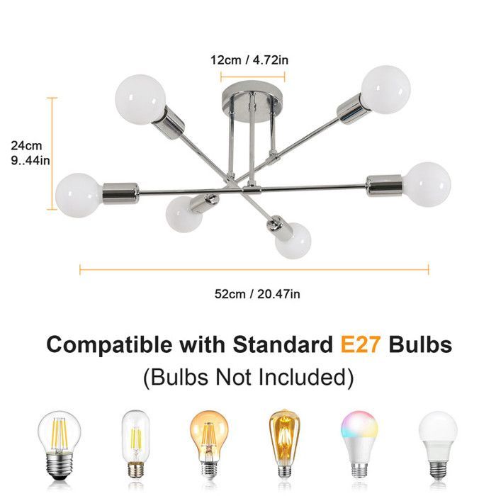 Lámpara de techo LED DORLINK de 6 luces, estilo retro moderno de metal cromado para sala de estar, dormitorio, cocina, bar, cafetería (bombillas no incluidas)