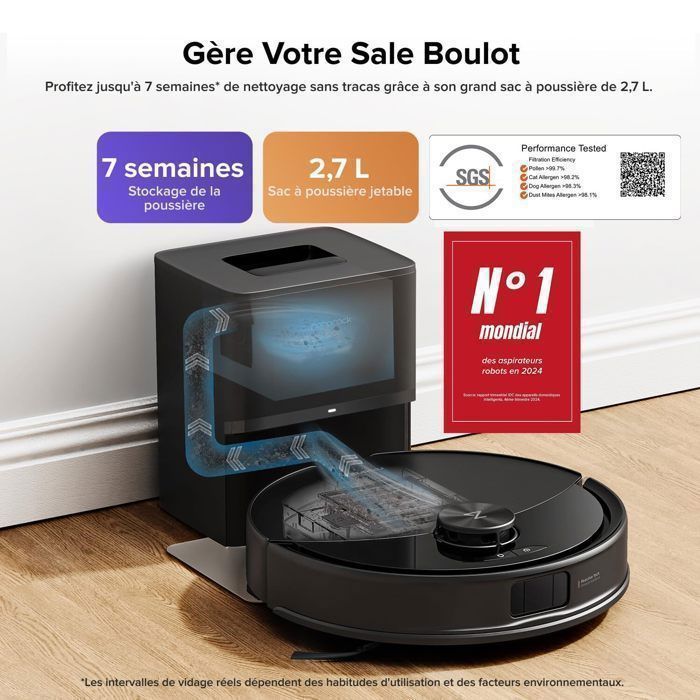 Roborock Q10 S5+ Aspirateur Robot Laveur avec Station, 10000 Pa Aspiration, Système VibraRise 2.0, Double Anti-emmêlement