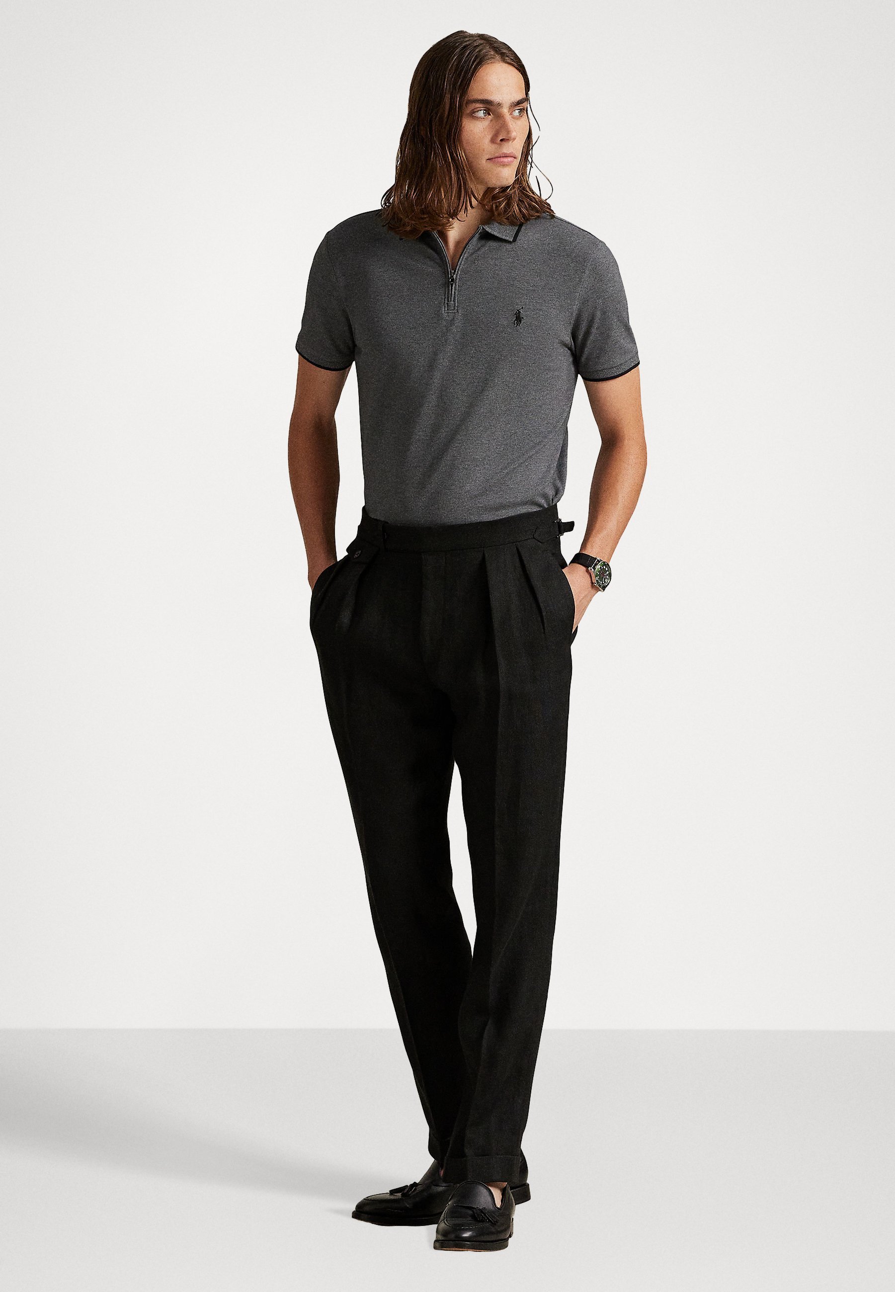CUSTOM SLIM FIT STRETCH MESH POLO SHIRT - Polokošile - black/grey