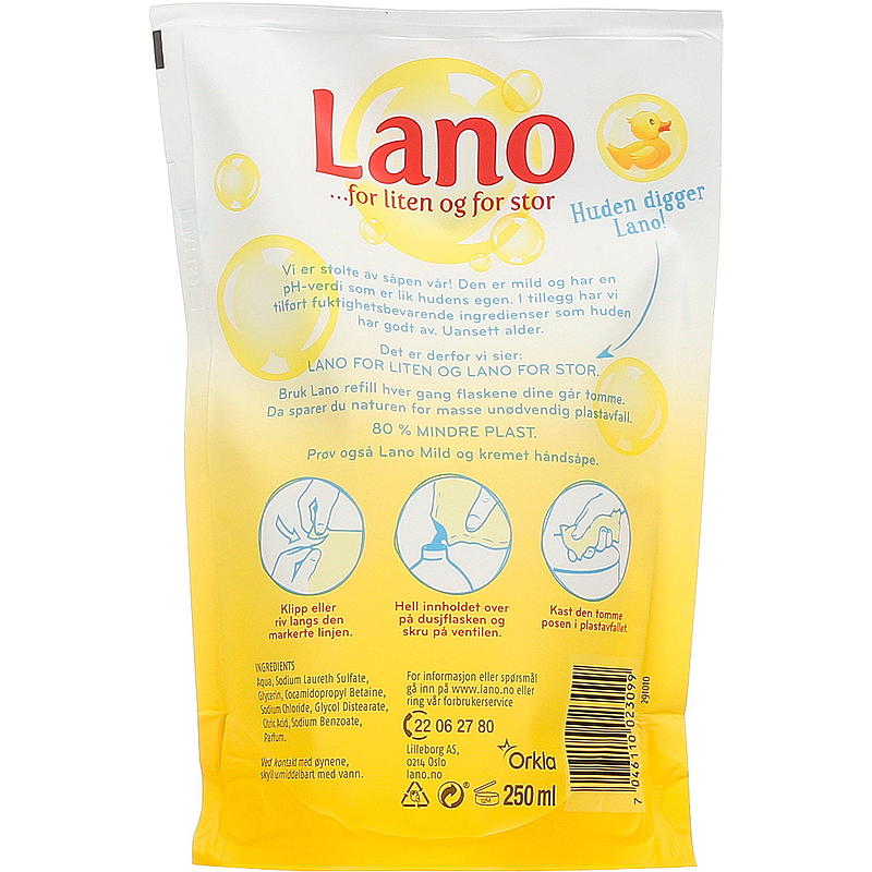Lano dusjsåpe 250 ml refill, Lano