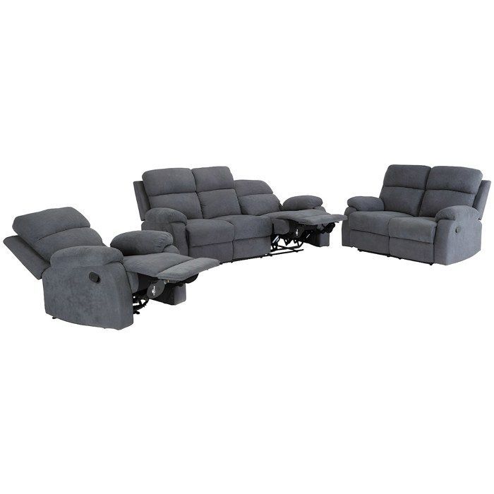 Canapés 3 places 2 places et un fauteuil relax en tissu TOLZANO - Anthracite