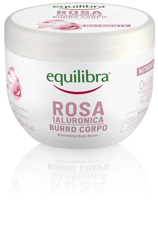 EQUILIBRA „Equilibra“ maitinamasis kūno sviestas su hialurono rūgšties ir rožių ekstraktu, 300 ml. Maitinamasis poveikis.