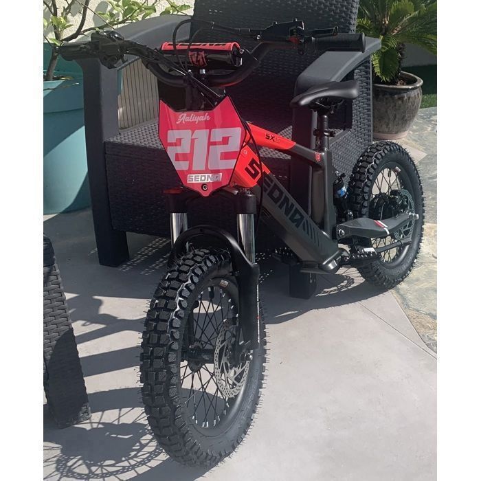 Pegatina de alta calidad, 100% personalizada, con nombre y número para la placa frontal de una bicicleta eléctrica de equilibrio SEDNA de 16, 18 o 20 pulgadas.