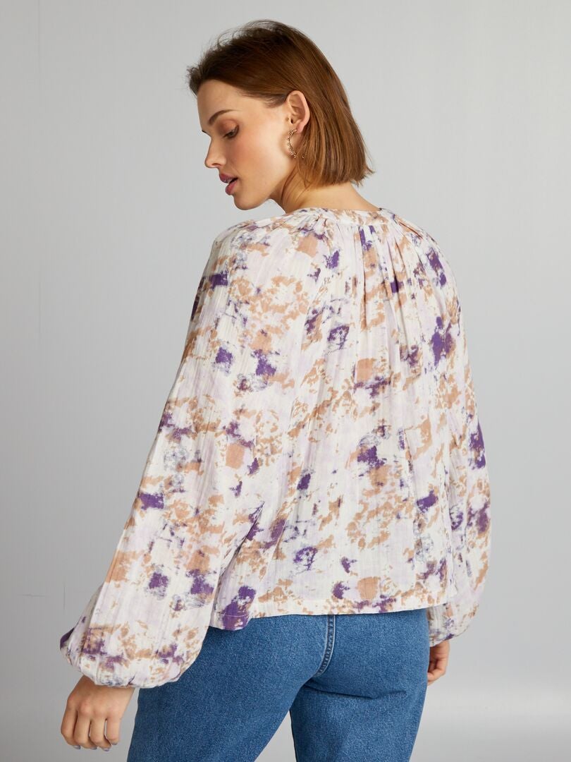 Blouse van katoenen gaas - BEIGE
