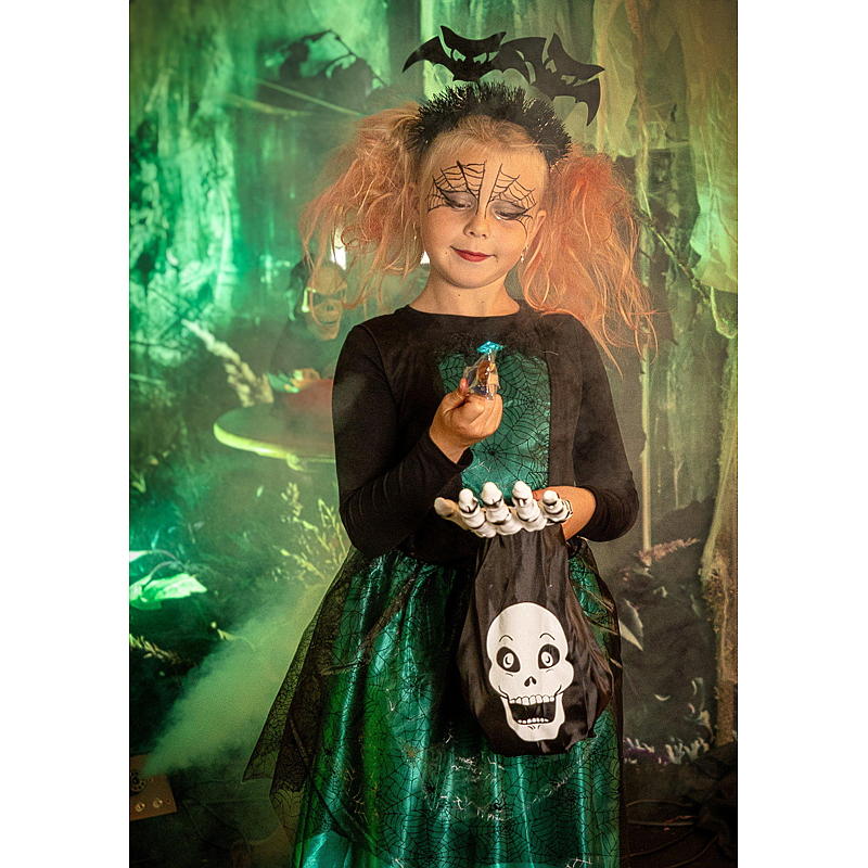 Halloweenkostym 7-10 år, grön häxa