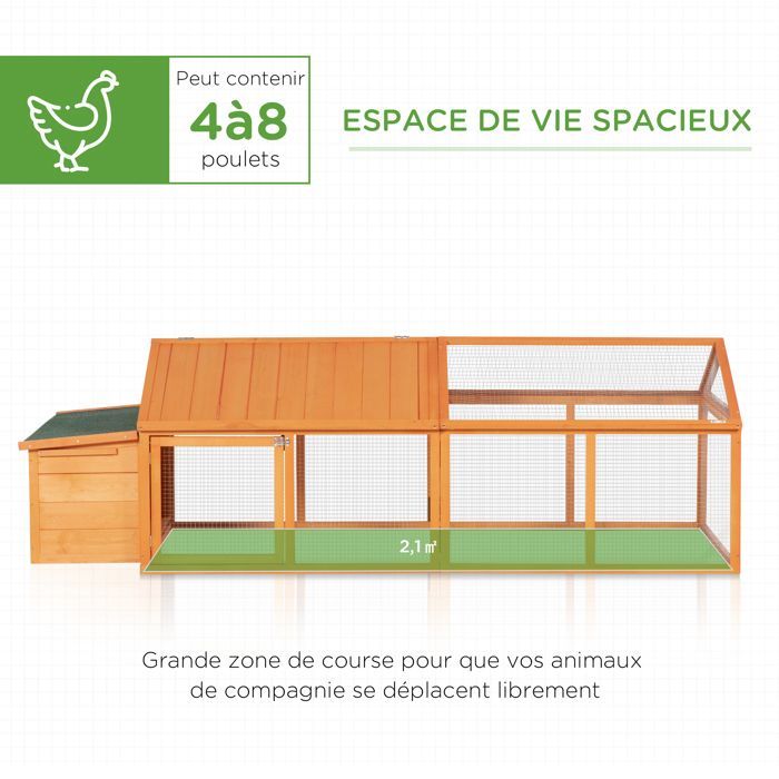 Poulailler pour poules - PawHut - avec nichoir - porte et toit ouvrable - pour 4 et 8 poules - en bois - orange