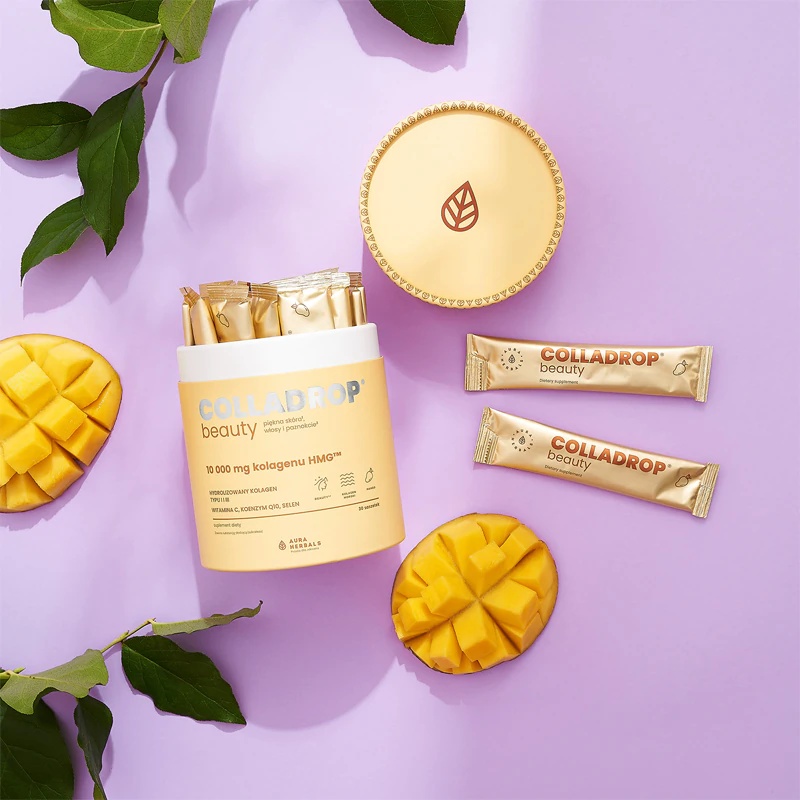„Aura Herbals Colladrop Beauty“ kolagenas HMG 10 000 mg maisto papildas – jūrinis kolagenas tobulai odai, plaukams ir nagams
