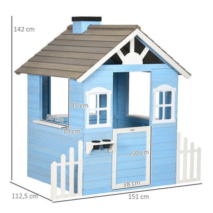 Outsunny - Cabane de jeu pour enfant - Bois de sapin - 151x112.5x142cm - Bleu
