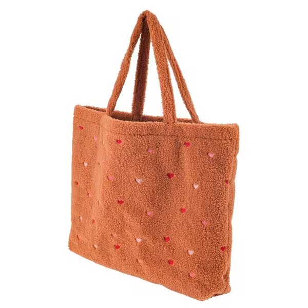 Nakupovalna torba True Spirit Teddy s potiskom srca, rjava, 58 cm x 42 cm x 8 cm