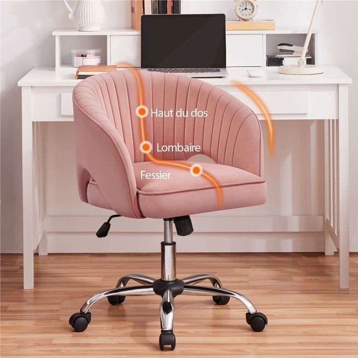 Fauteuil de Bureau en Velours - YAHEETECH - Dossier Capitonné - Assise Réglable en Hauteur - Rose
