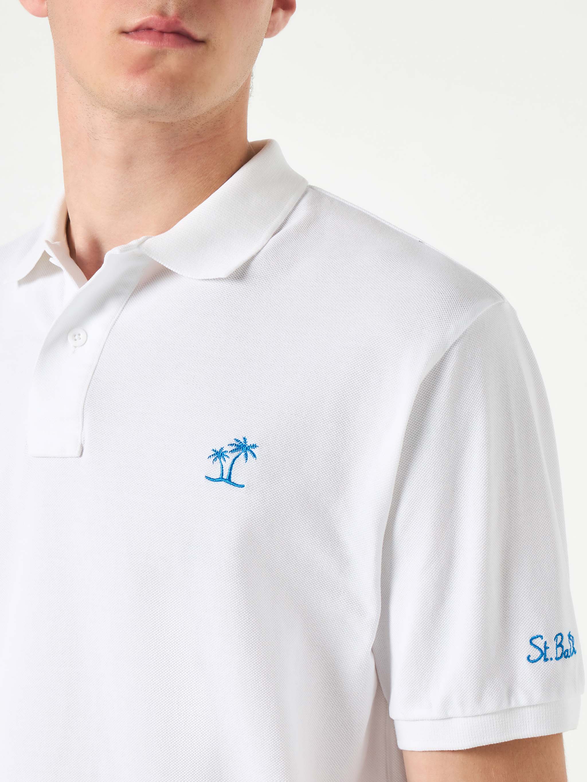 Witte piqué poloshirt met vintage-look St. Barth-logo