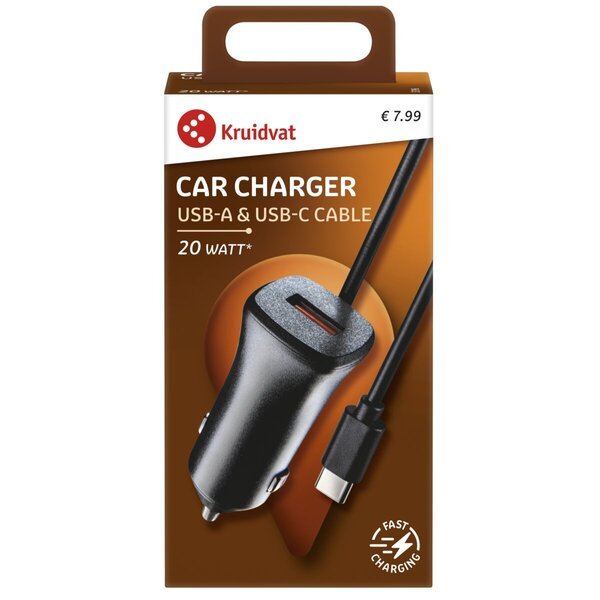 „Kruidvat“ USB-A ir USB-C dvigubas automobilinis įkroviklis<br>