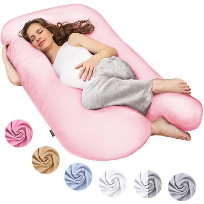 Cuscino per dormire sul fianco/per allattamento a forma di U: rosa, 120x70 cm