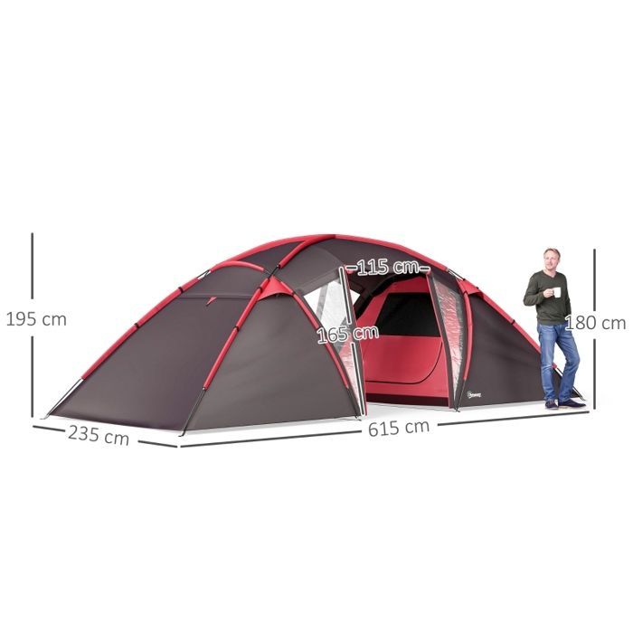 Tienda de campaña túnel EVRYAE de 3 habitaciones para 4-6 personas con puertas dobles