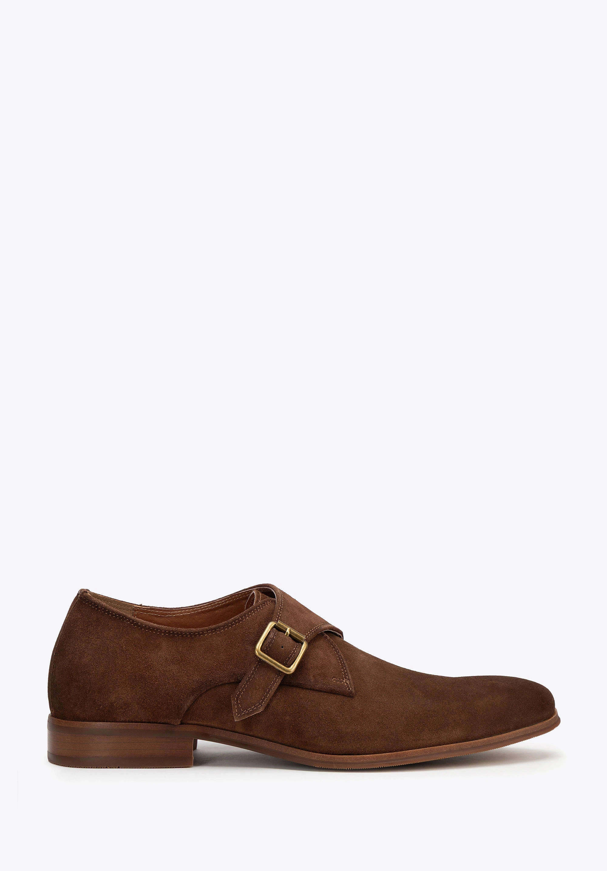 Męskie buty monki ze skóry zamszowej ciemny brąz