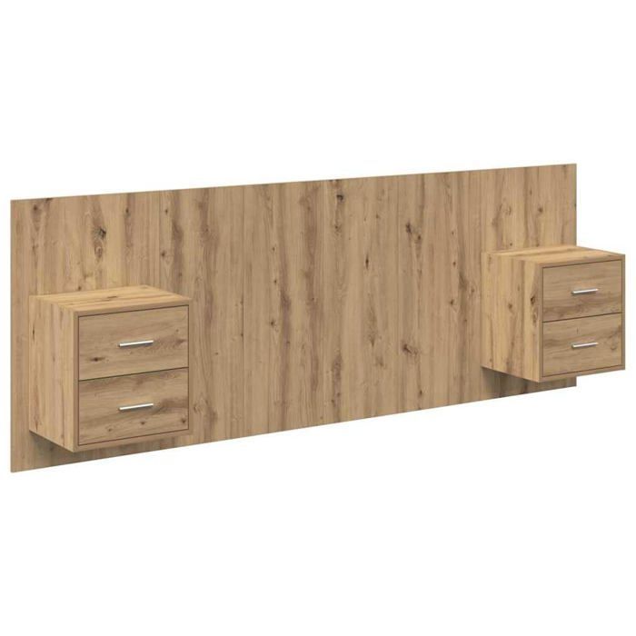 Cabecero con armario - vidaXL - Roble artesanal - Madera de ingeniería - 217x32,5x80 cm - Almacenamiento integrado
