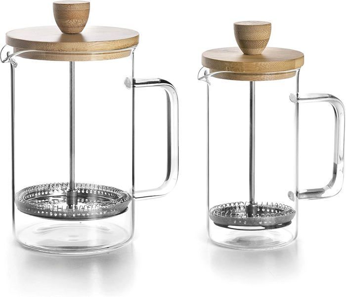 French-Press-Kaffeebereiter, Stempelkanne, französische Kanne für Filterkaffee, 3 Tassen, Edelstahl und Bambus