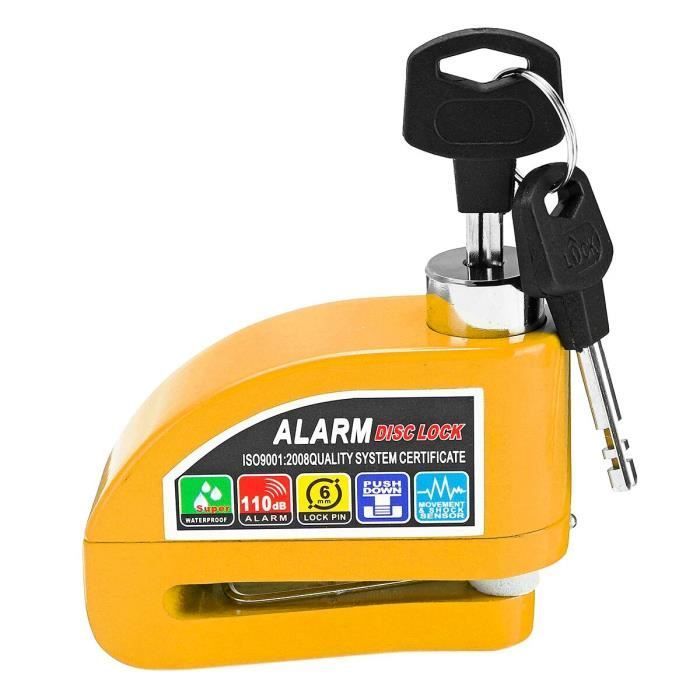 Yellow - Anti-theft Alarm Lock for Motorcycle and Scooter, Waterproof Lock for Bicycle Wheel