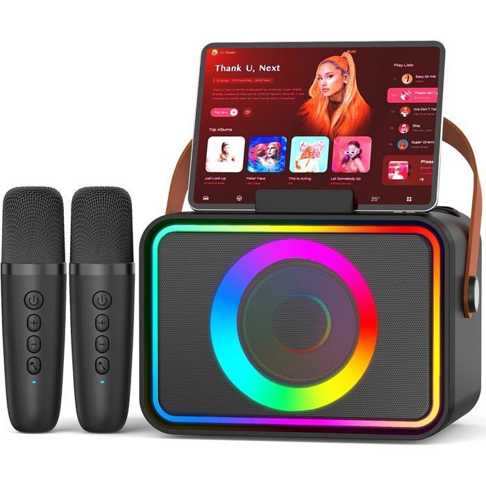 Máquina de karaoke con 2 micrófonos para adultos y niños, altavoz de karaoke Bluetooth portátil para adultos y niños.