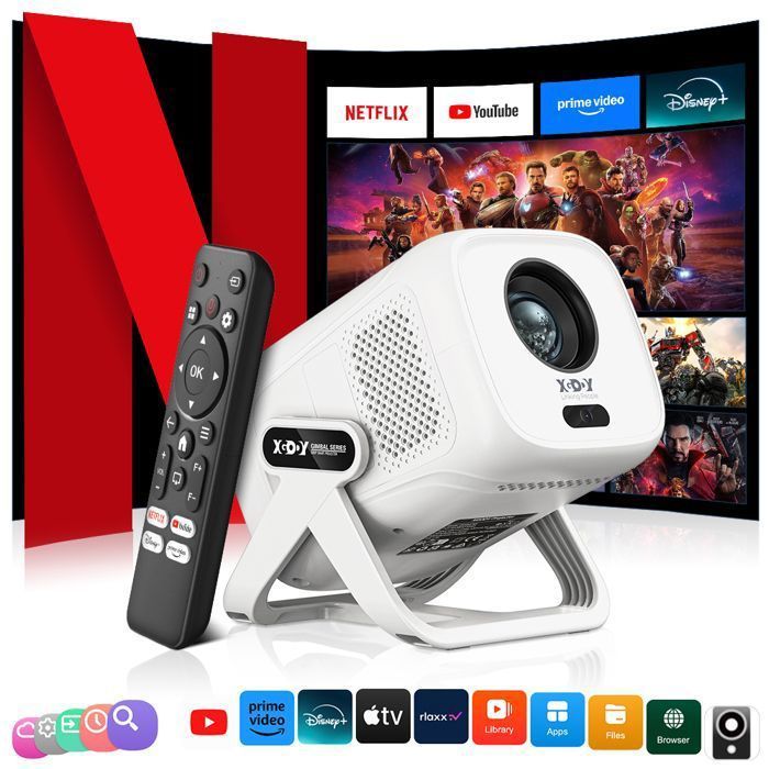 【Certificato Netflix/Autofocus】Mini proiettore portatile, supporto Full HD 1080P e 4K, proiettore intelligente da 25000 lumen, WiFi e Bluetooth 5.4